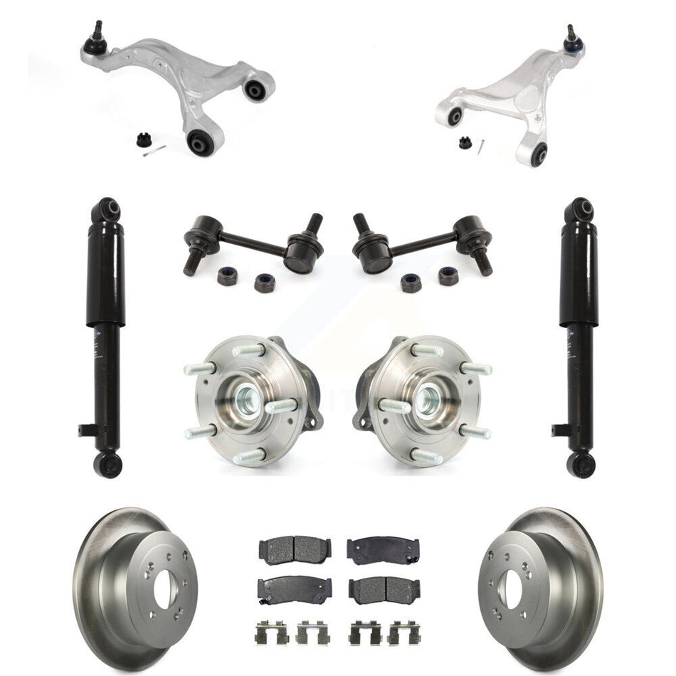 Rear Disc Rotor Brake Pad Bearing Suspension Kit (11Pc) For 2007-2009 Hyundai Santa Fe FWD KM-100340