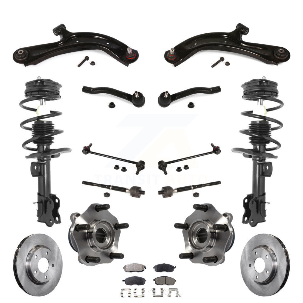 Front Disc Rotors Brake Pad Bearing Shock Assembly Suspension Kit (15Pc) For Nissan Sentra KM-100381