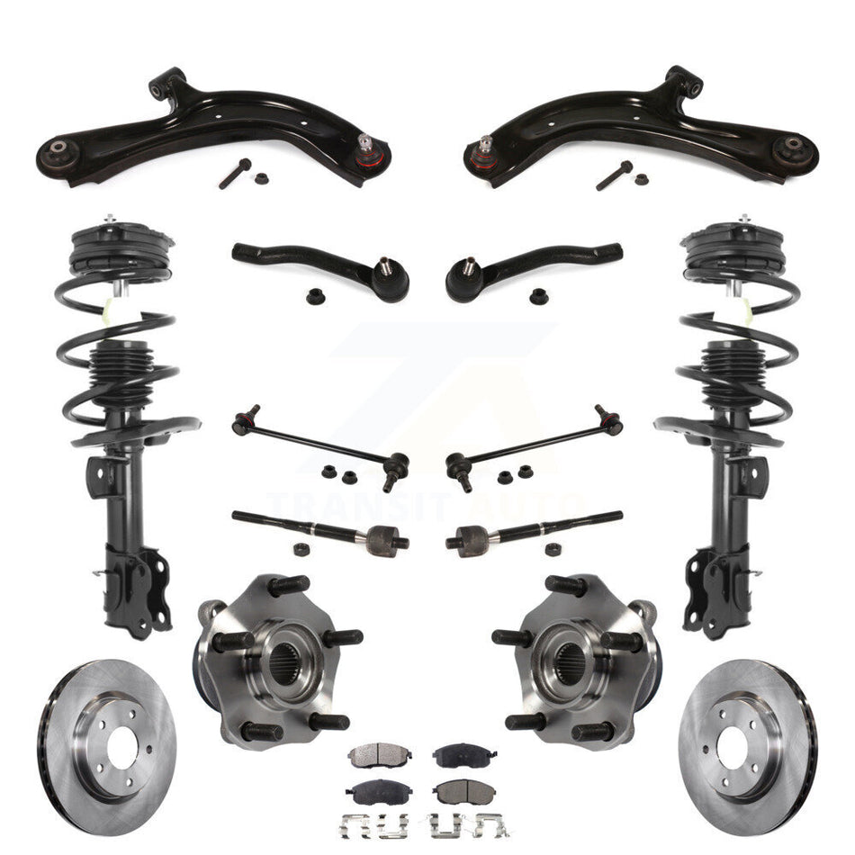 Front Disc Rotors Brake Pad Bearing Shock Assembly Suspension Kit (15Pc) For Nissan Sentra KM-100381