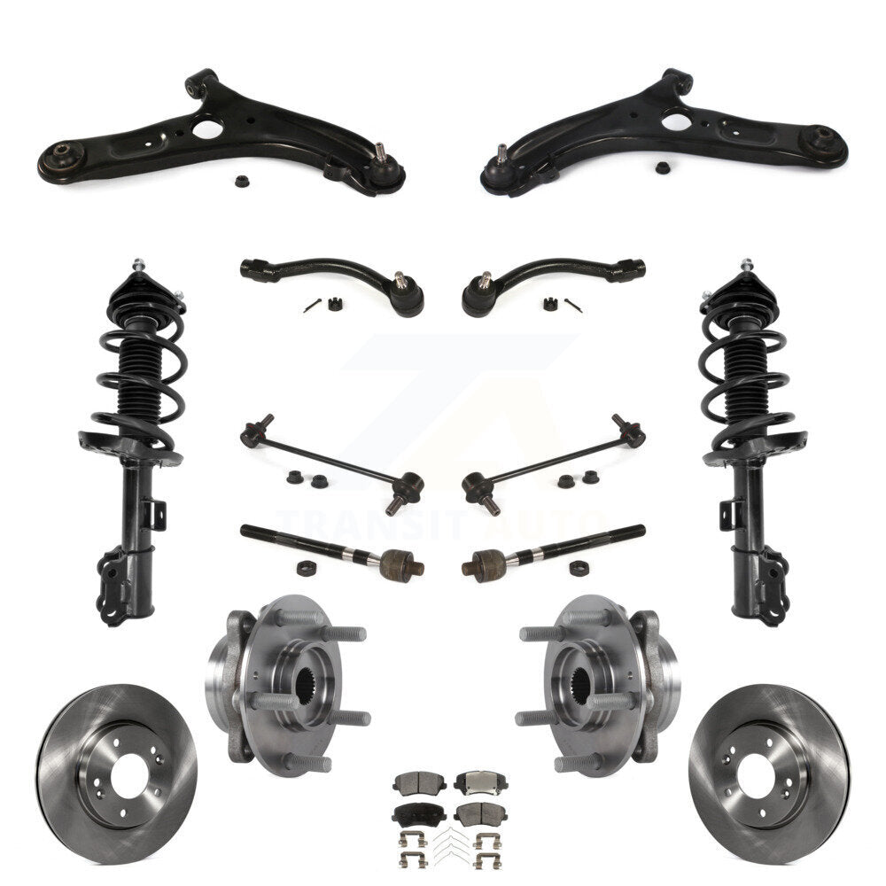 Front Disc Rotors Brake Pad Bearing Suspension Kit (15Pc) For 2017 Hyundai Elantra GT Base KM-100387