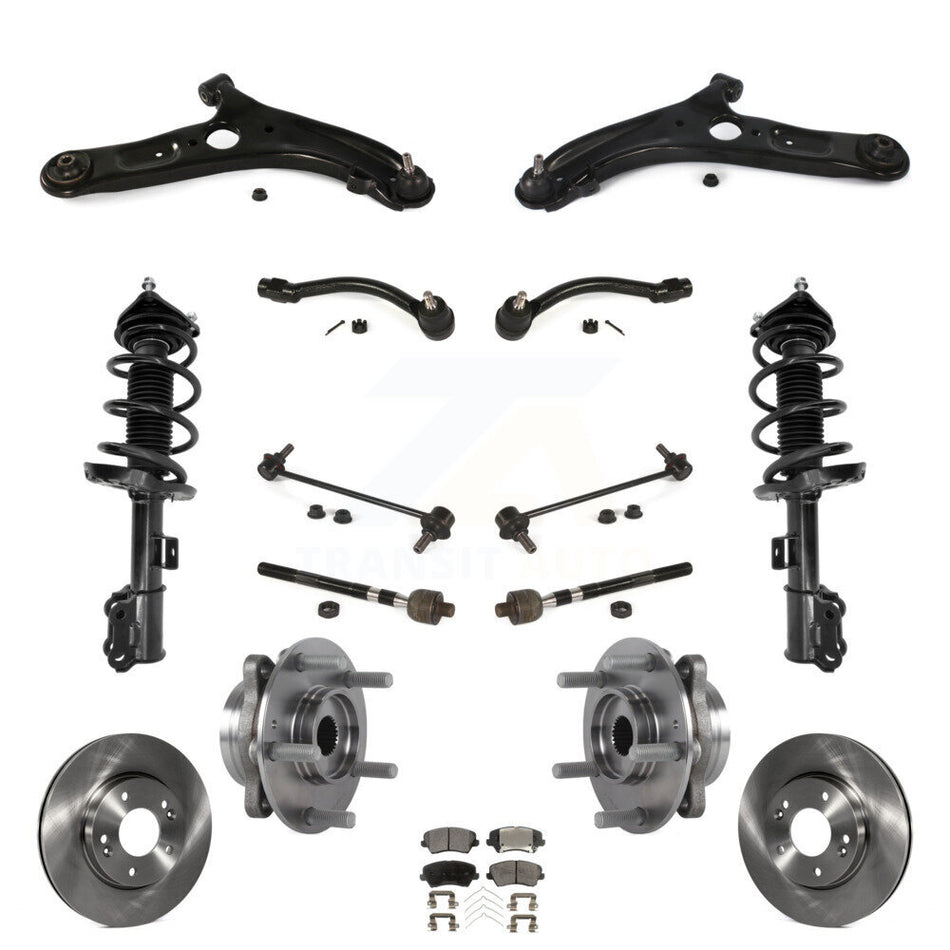 Front Disc Rotors Brake Pad Bearing Suspension Kit (15Pc) For 2017 Hyundai Elantra GT Base KM-100387