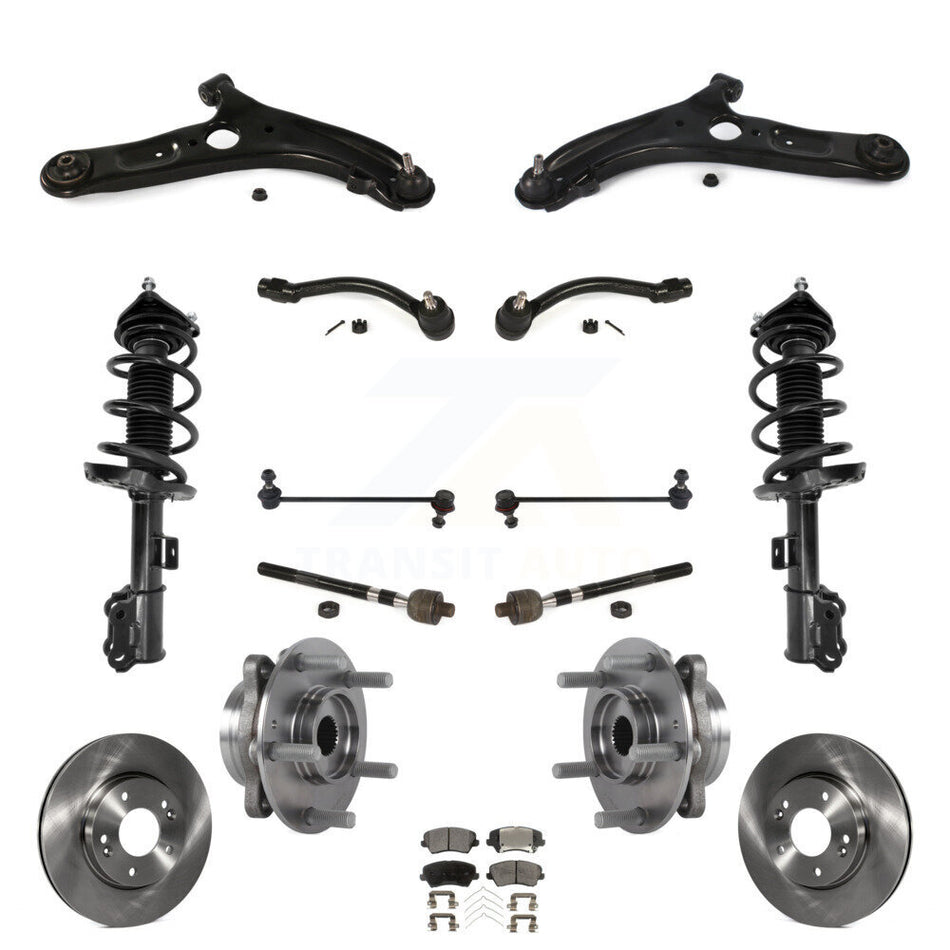 Front Disc Rotors Brake Pad Bearing Suspension Kit (15Pc) For 2017 Hyundai Elantra GT Base KM-100387