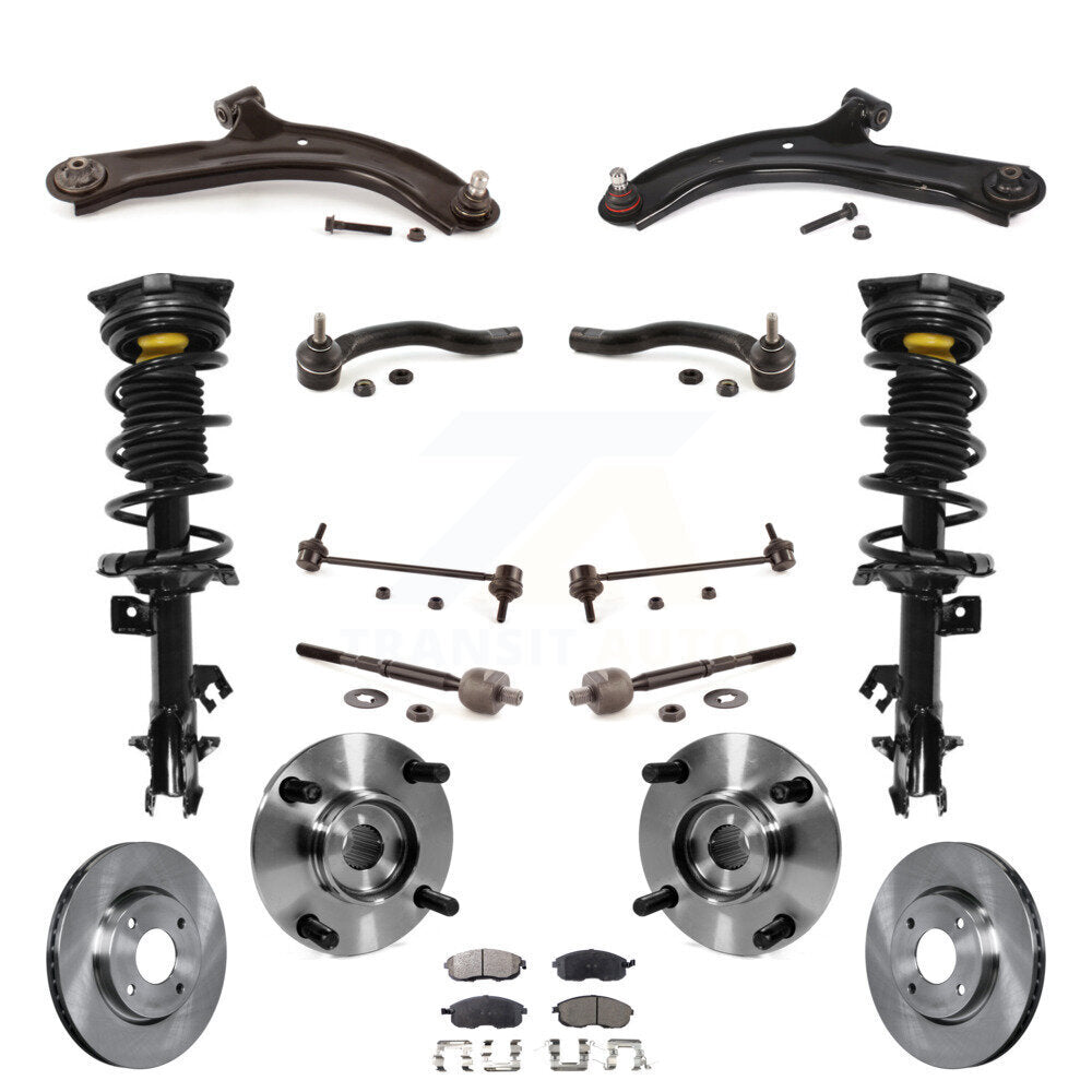 Front Disc Rotors Brake Pad Bearing Arms Shock Suspension Kit (15Pc) For Nissan Versa Cube KM-100389