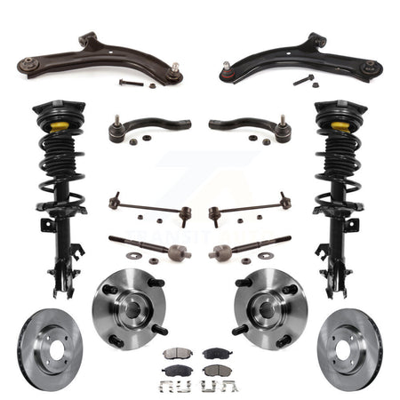 Front Disc Rotors Brake Pad Bearing Arms Shock Suspension Kit (15Pc) For Nissan Versa Cube KM-100389