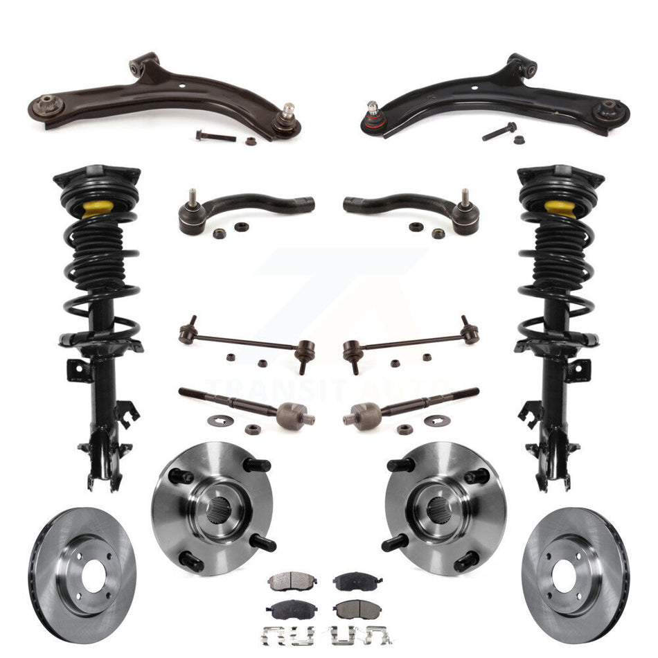 Front Disc Rotors Brake Pad Bearing Arms Shock Suspension Kit (15Pc) For Nissan Versa Cube KM-100389