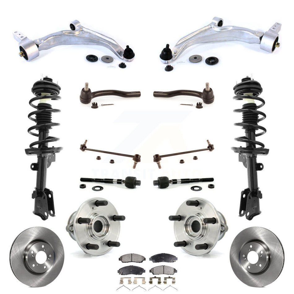 Front Disc Rotors Brake Pads Bearing Shock Suspension Kit (15Pc) For 2009-2015 Honda Pilot KM-100392