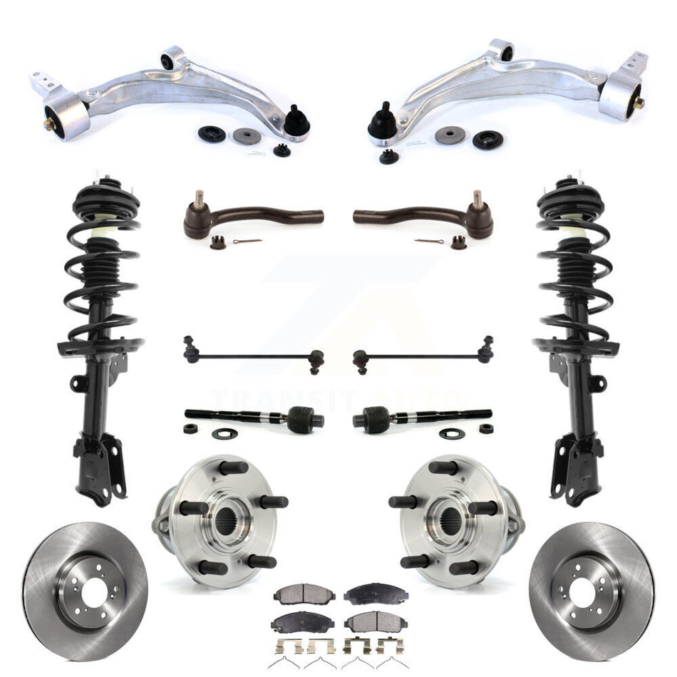 Front Disc Rotors Brake Pads Bearing Shock Suspension Kit (15Pc) For 2009-2015 Honda Pilot KM-100392