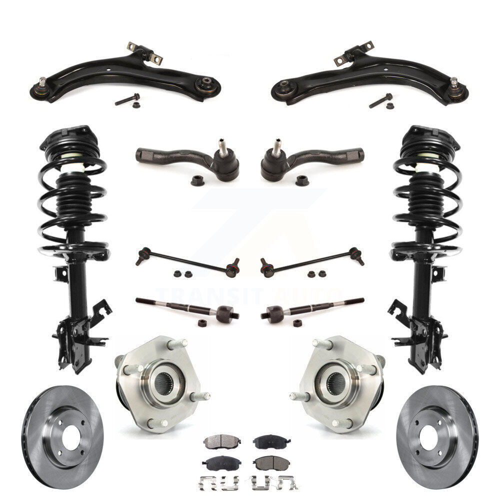 Front Disc Rotors Brake Pad Bearing Shock Assembly Suspension Kit (15Pc) For Nissan Sentra KM-100395