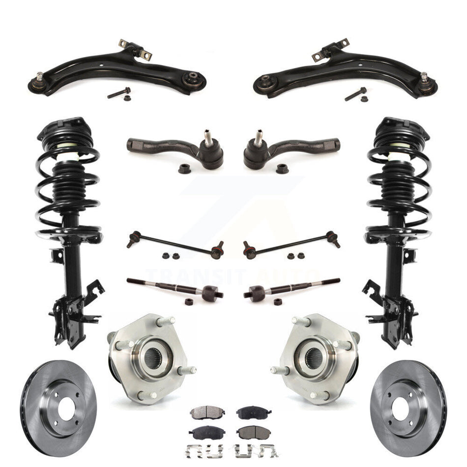 Front Disc Rotors Brake Pad Bearing Shock Assembly Suspension Kit (15Pc) For Nissan Sentra KM-100395