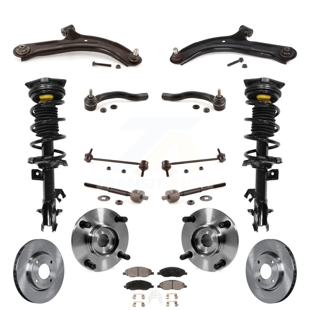 Front Disc Rotors Brake Pads Bearing Shock Assembly Suspension Kit (15Pc) For Nissan Versa KM-100398