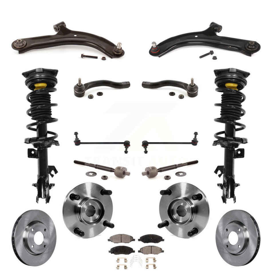 Front Disc Rotors Brake Pads Bearing Shock Assembly Suspension Kit (15Pc) For Nissan Versa KM-100398