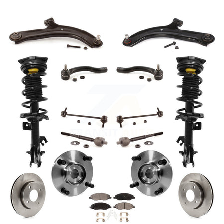 Front Disc Rotors Brake Pads Bearing Shock Assembly Suspension Kit (15Pc) For Nissan Versa KM-100399