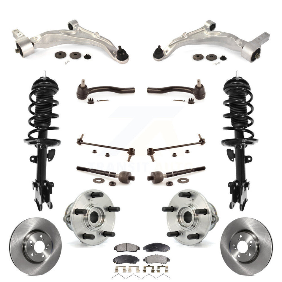 Front Disc Rotor Brake Pad Bearing Arms Shock Assembly Suspension Kit (15Pc) For Acura MDX KM-100401