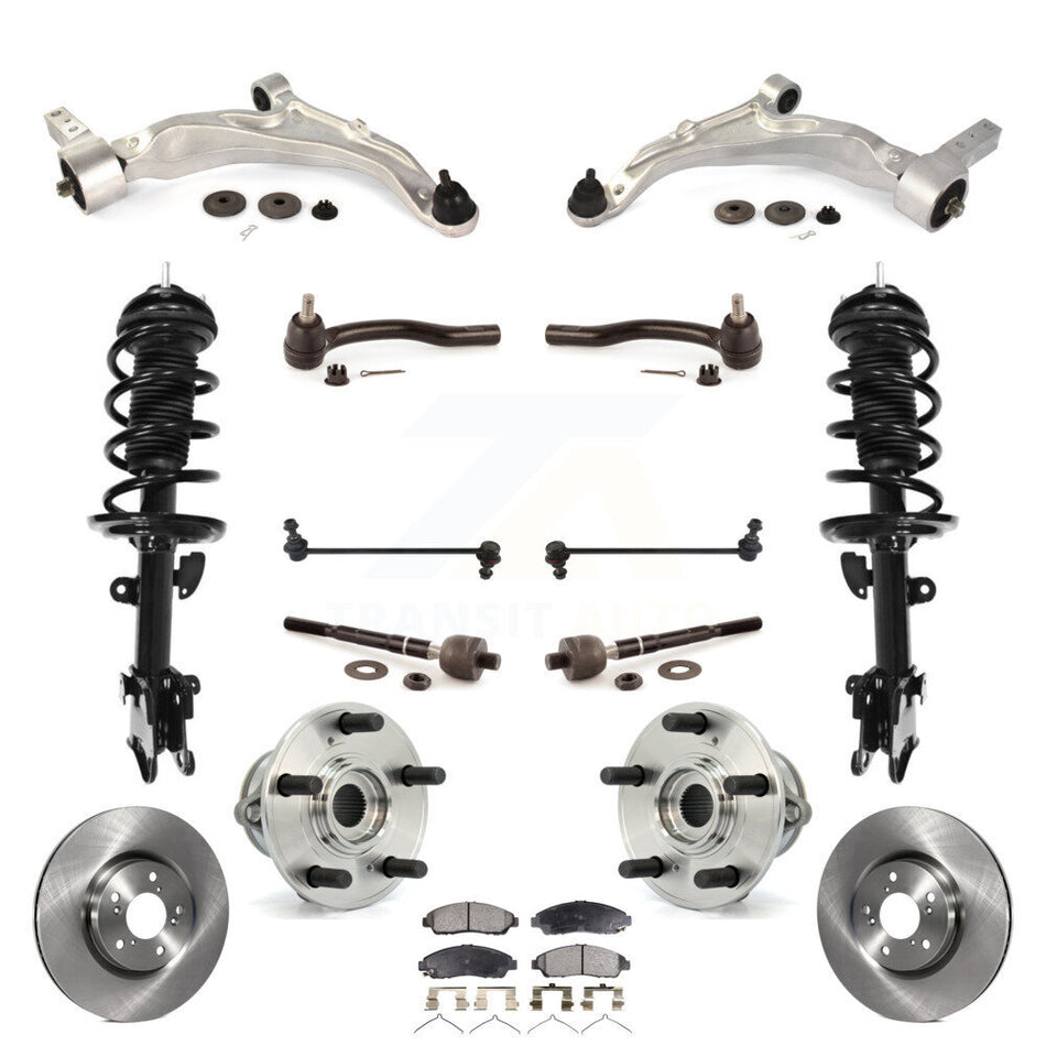 Front Disc Rotor Brake Pad Bearing Arms Shock Assembly Suspension Kit (15Pc) For Acura MDX KM-100401