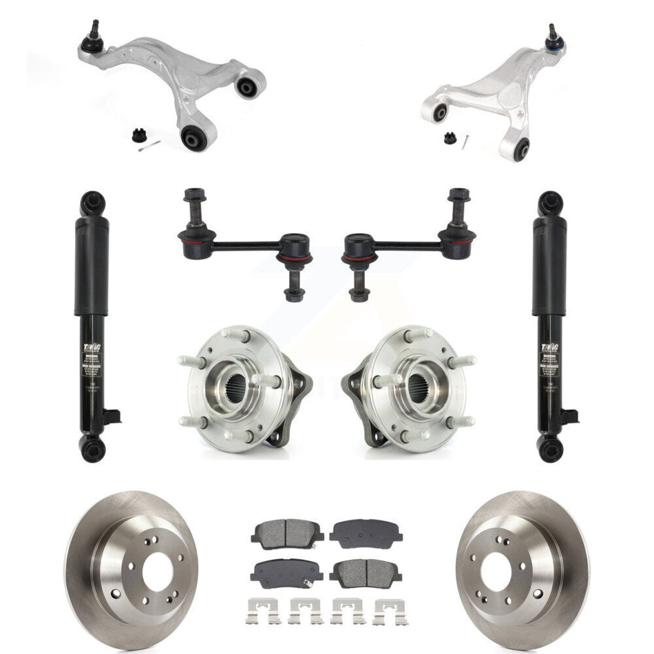 Rear Rotor Semi-Metallic Pads Hub Bearing Shock Upper Control Arm & Link Kit (11Pc) For Fe KM-100407