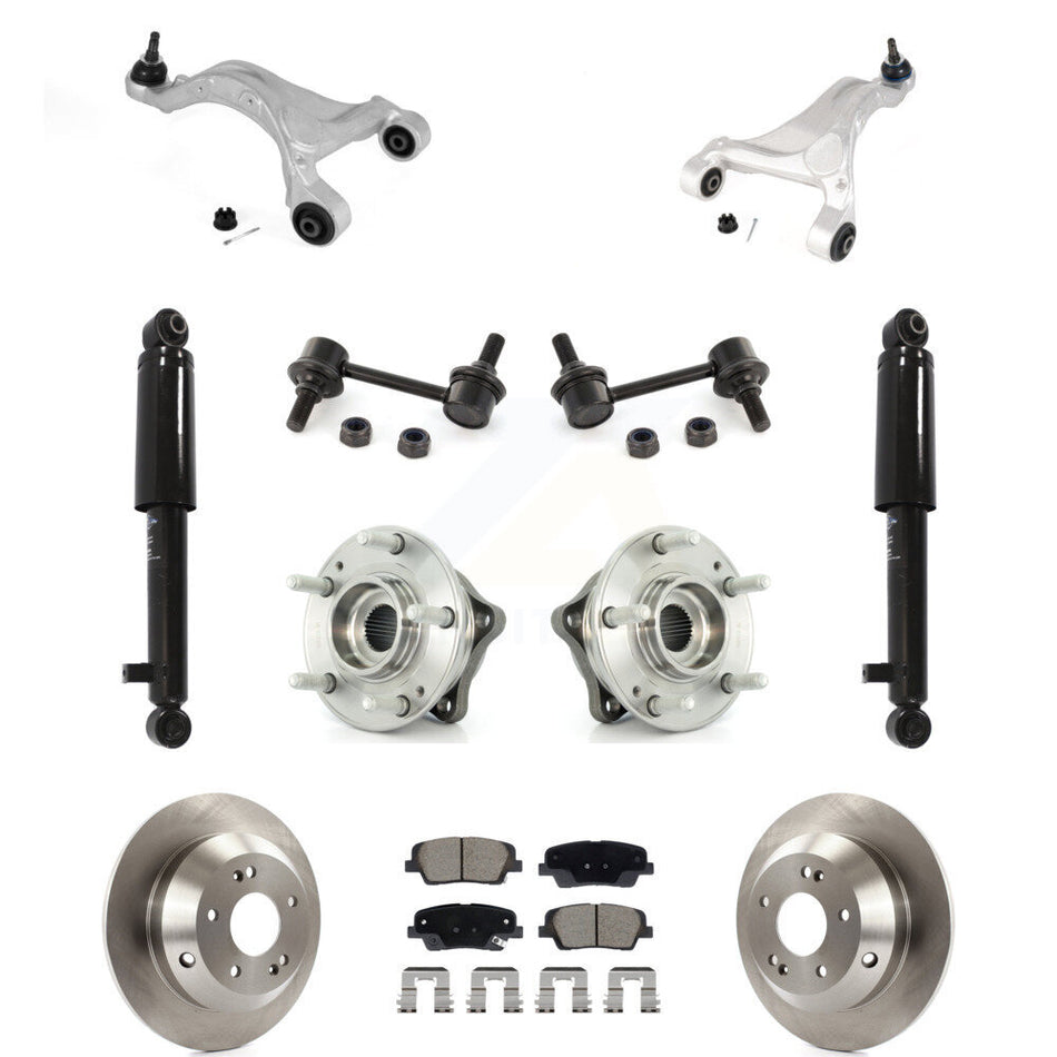 Rear Rotor Ceramic Pads Hub Bearing Shock Upper Control Arm & Link Kit (11Pc) For Hyundai KM-100409