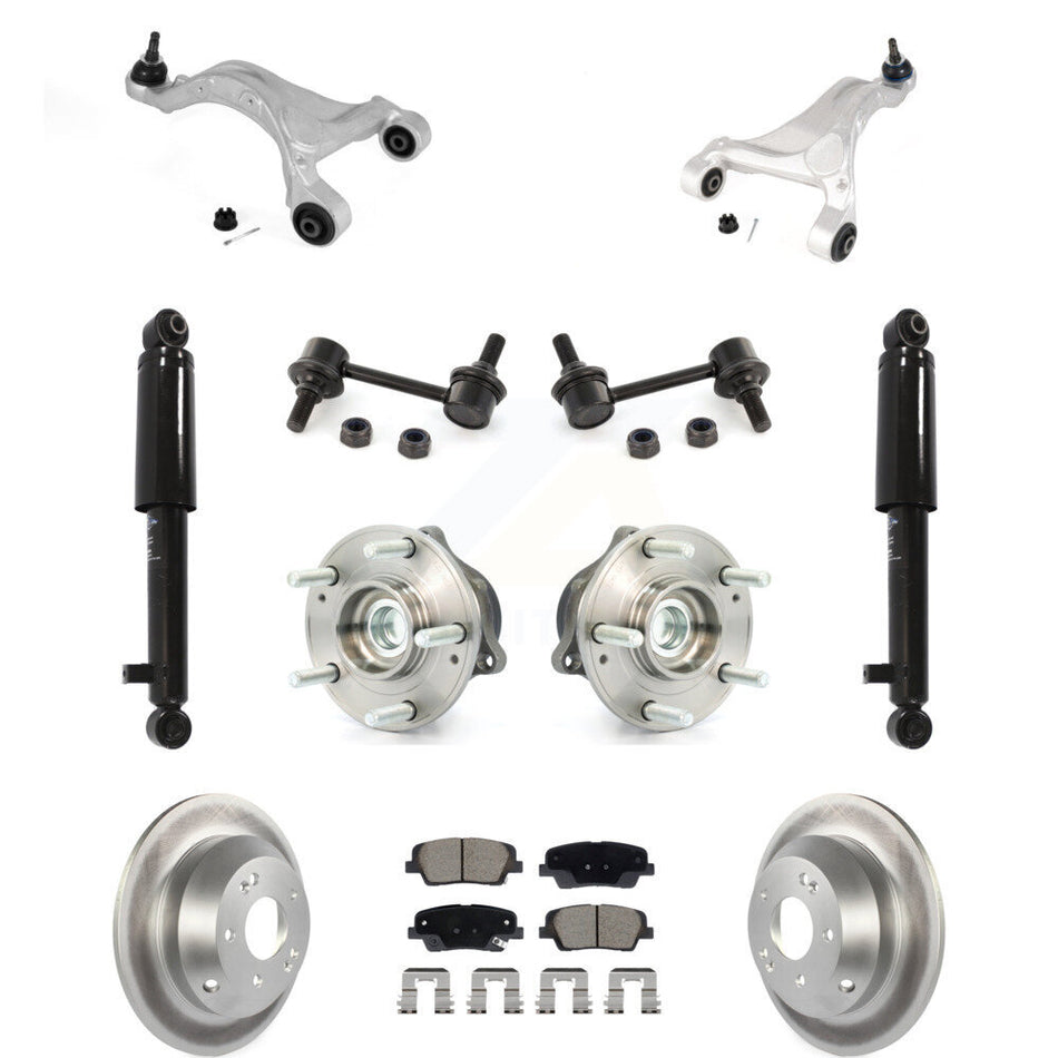 Rear Coated Rotor Ceramic Pads Hub Bearing Shock Upper Control Arm & Link Kit (11Pc) For KM-100414
