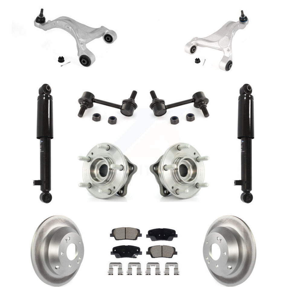 Rear Coated Rotor Ceramic Pads Hub Bearing Shock Upper Control Arm & Link Kit (11Pc) For KM-100415