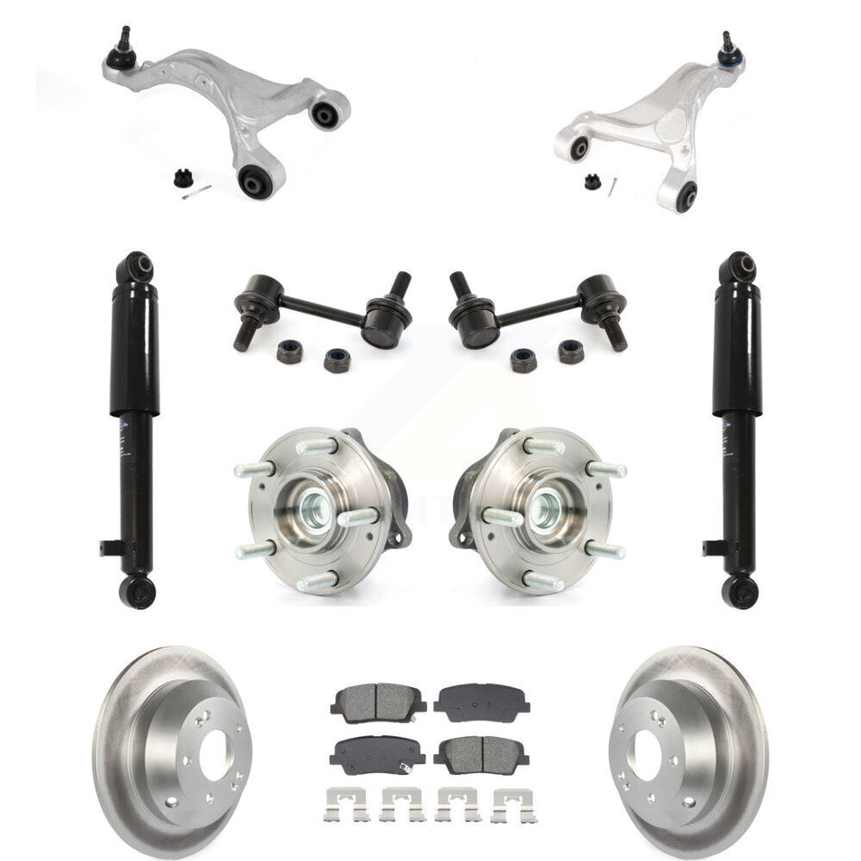 Rear Coated Rotor Semi-Metallic Pads Hub Bearing Shock Upper Control Arm & Link Kit (11Pc) For KM-10