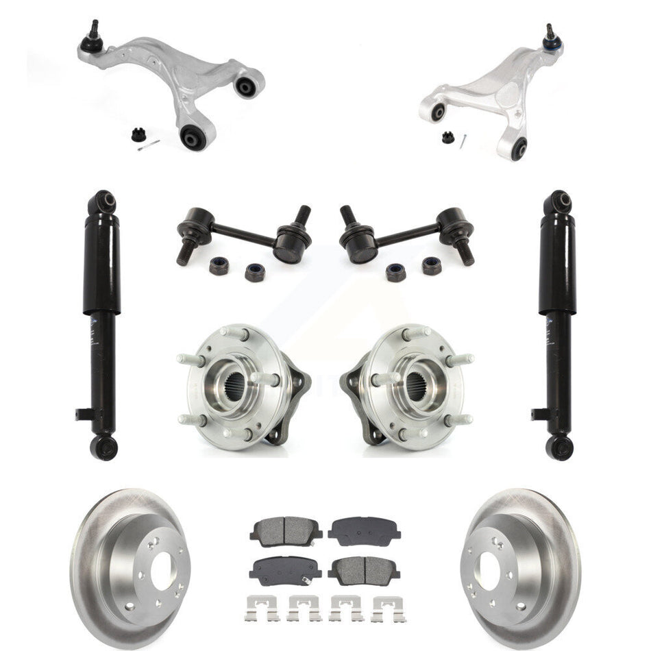 Rear Coated Rotor Semi-Metallic Pads Hub Bearing Shock Upper Control Arm & Link Kit (11Pc) For KM-10