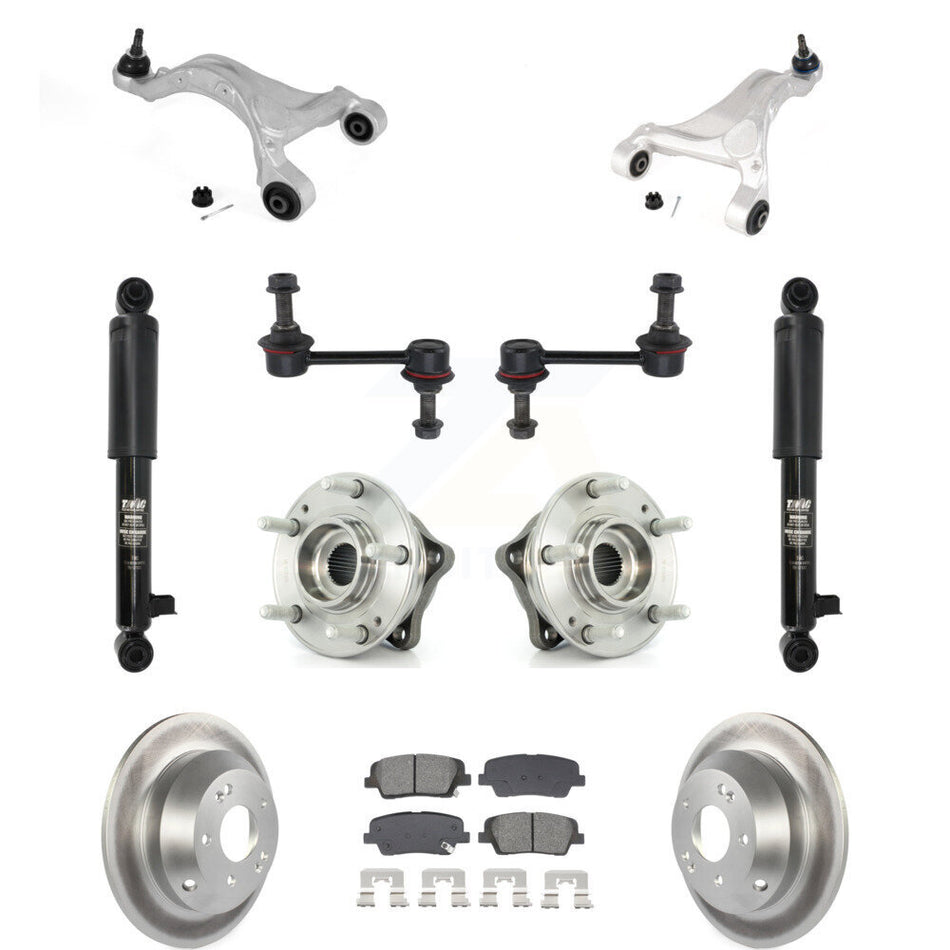 Rear Coated Rotor Semi-Metallic Pads Hub Bearing Shock Upper Control Arm & Link Kit (11Pc) For KM-10