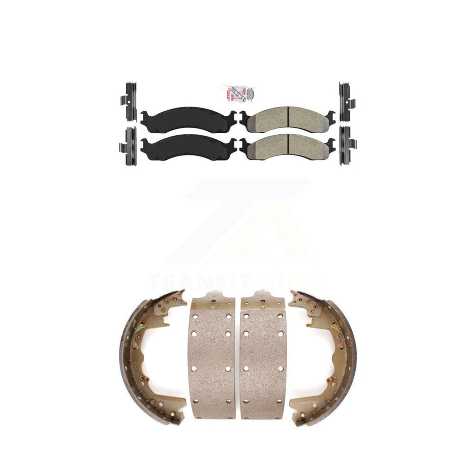 Front Semi-Metallic Disc Brake Pads And Rear Drum Shoes Kit For Dodge Ram 2500 Ford F-350 KNN-100233