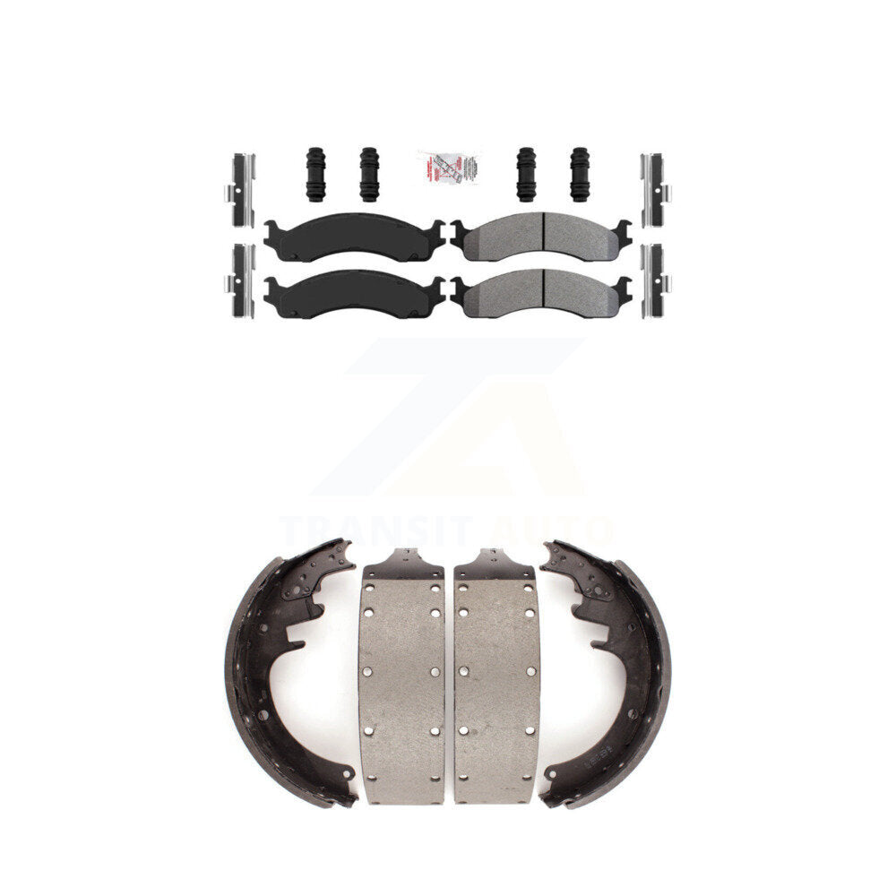 Front Semi-Metallic Disc Brake Pads And Rear Drum Shoes Kit For Dodge Ram 3500 Van KNN-100236