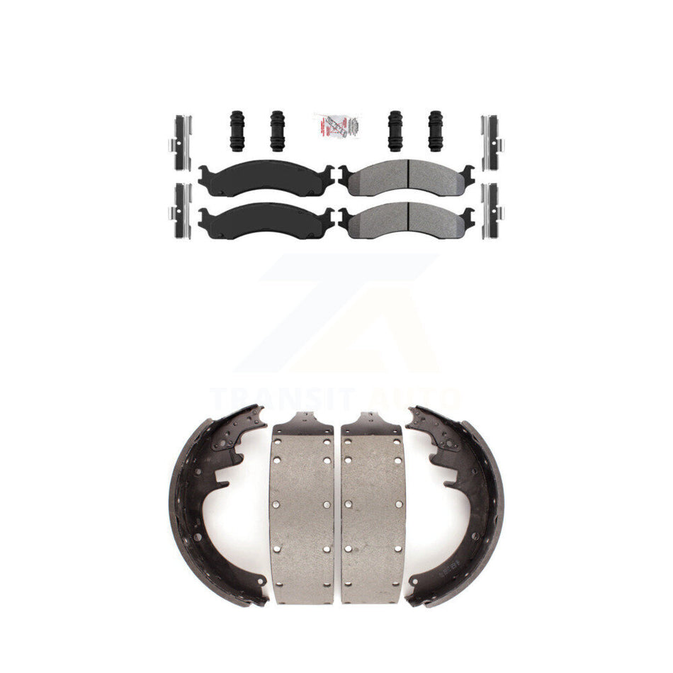 Front Semi-Metallic Disc Brake Pads And Rear Drum Shoes Kit For Dodge Ram 3500 Van KNN-100236