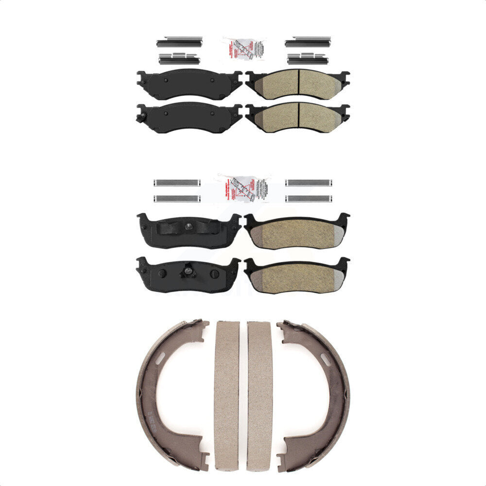 Front Rear Semi-Metallic Disc Brake Pads And Parking Shoes Kit For Ford F-150 KNN-100362