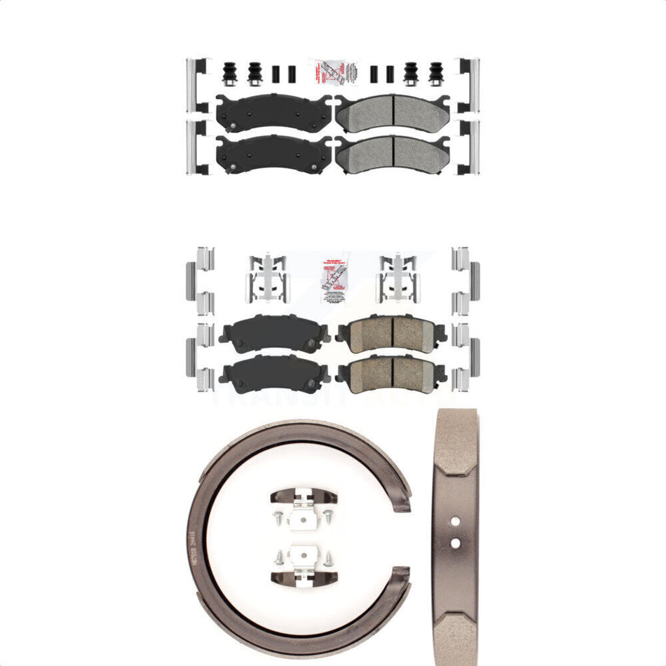 Front Semi-Metallic Rear Ceramic Disc Brake Pads And Parking Shoes Kit For GMC KNN-100388