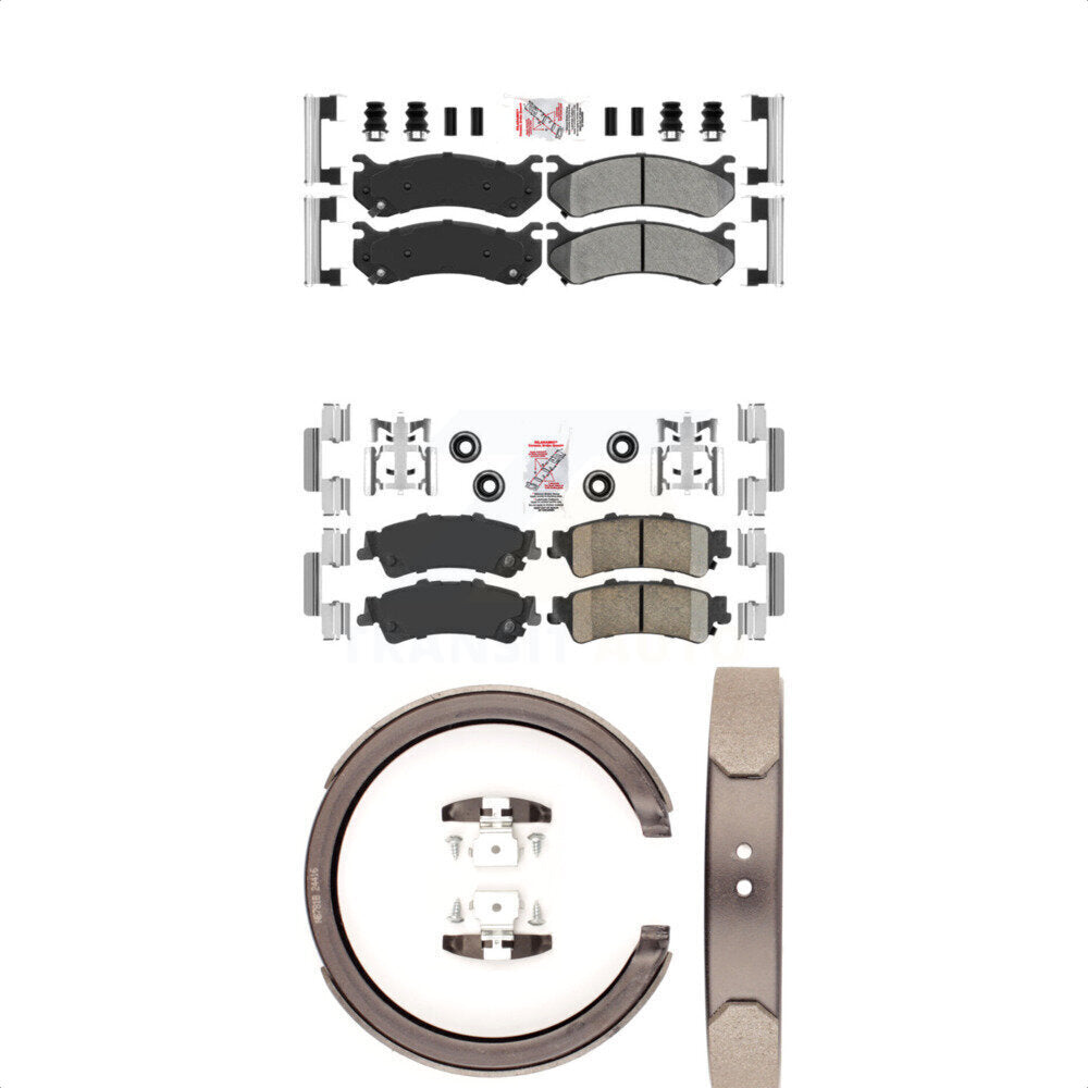 Front Semi-Metallic Rear Ceramic Disc Brake Pads And Parking Shoes Kit For GMC KNN-100390