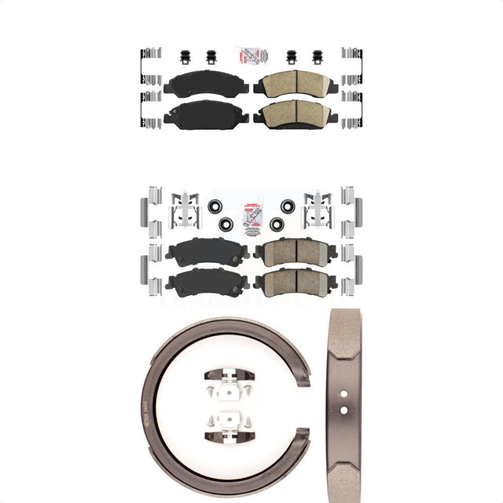 Front Rear Ceramic Disc Brake Pads And Parking Shoes Kit For Chevrolet GMC KNN-100397