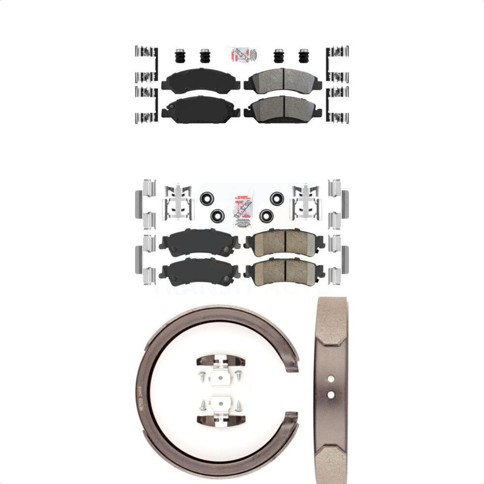 Front Semi-Metallic Rear Ceramic Disc Brake Pads And Parking Shoes Kit For GMC KNN-100399