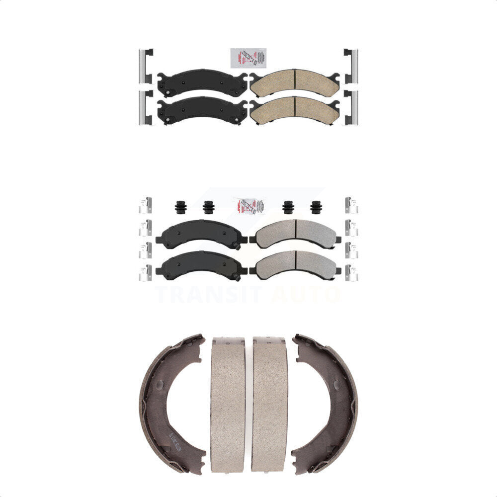 Front Ceramic Rear Semi-Metallic Disc Brake Pads And Parking Shoes Kit For GMC KNN-100427