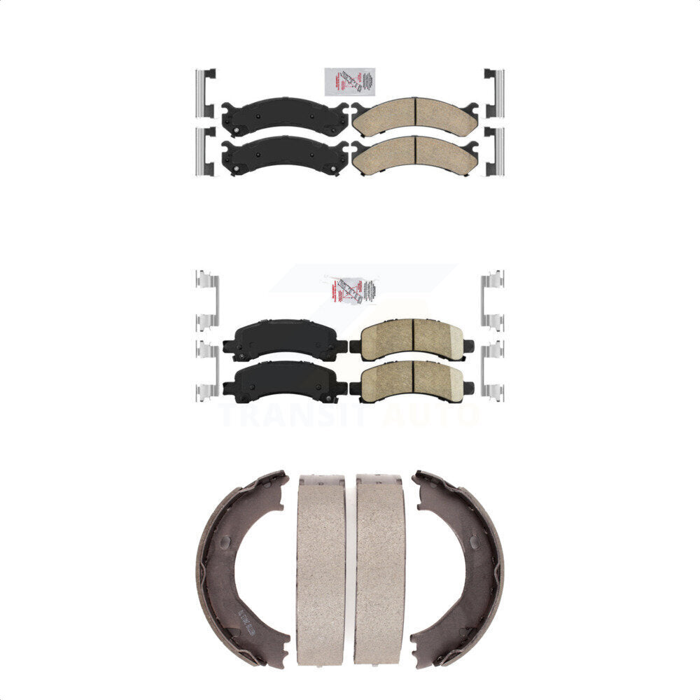 Front Rear Ceramic Disc Brake Pads And Parking Shoes Kit For Chevrolet GMC KNN-100429