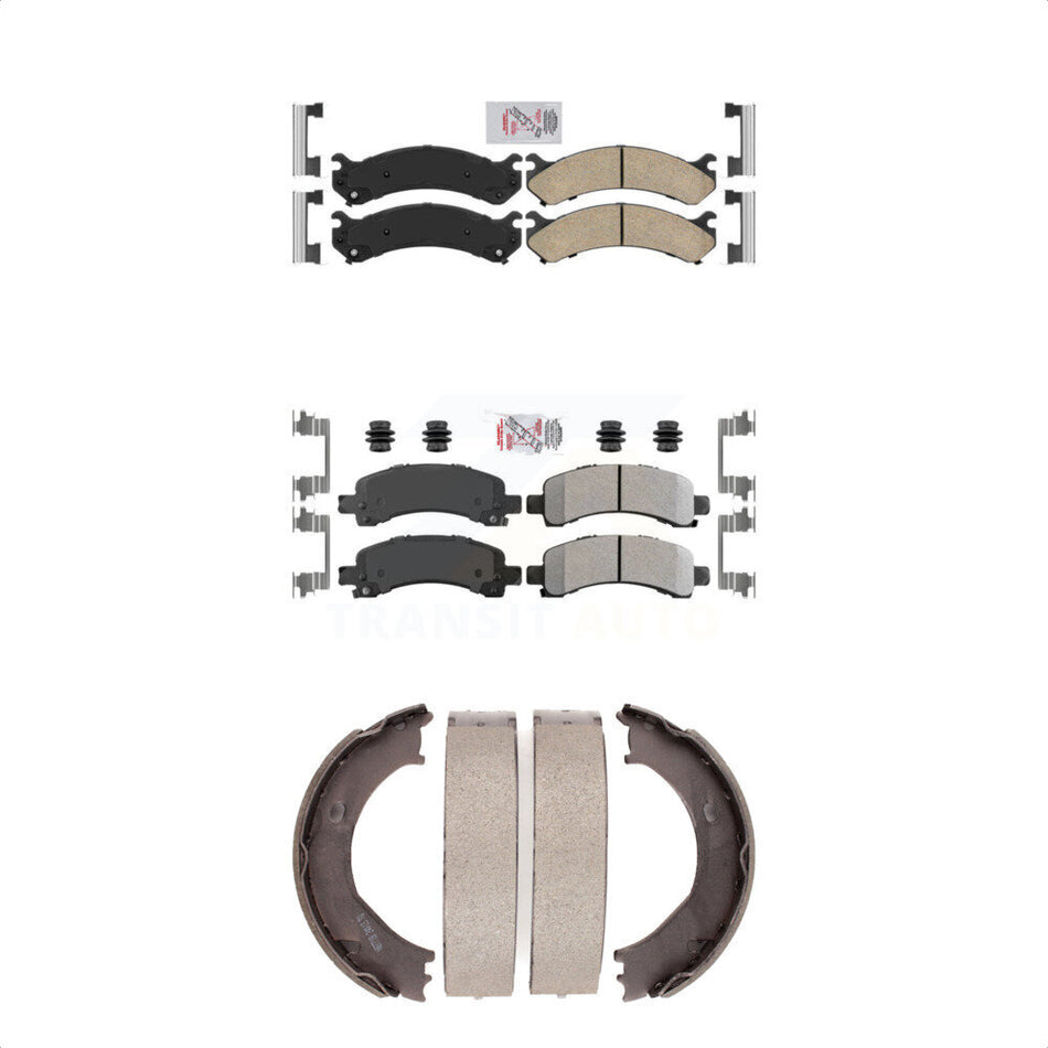 Front Ceramic Rear Semi-Metallic Disc Brake Pads And Parking Shoes Kit For GMC KNN-100431