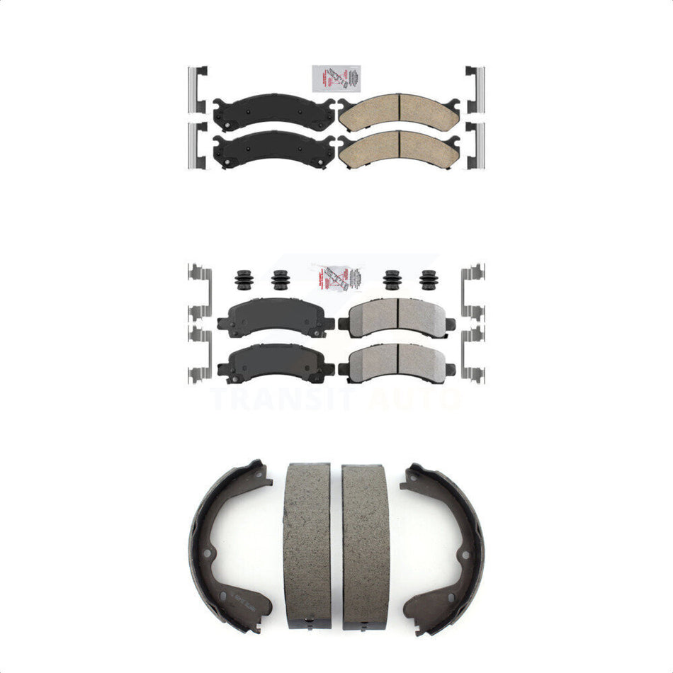 Front Ceramic Rear Semi-Metallic Disc Brake Pads And Parking Shoes Kit For GMC KNN-100443