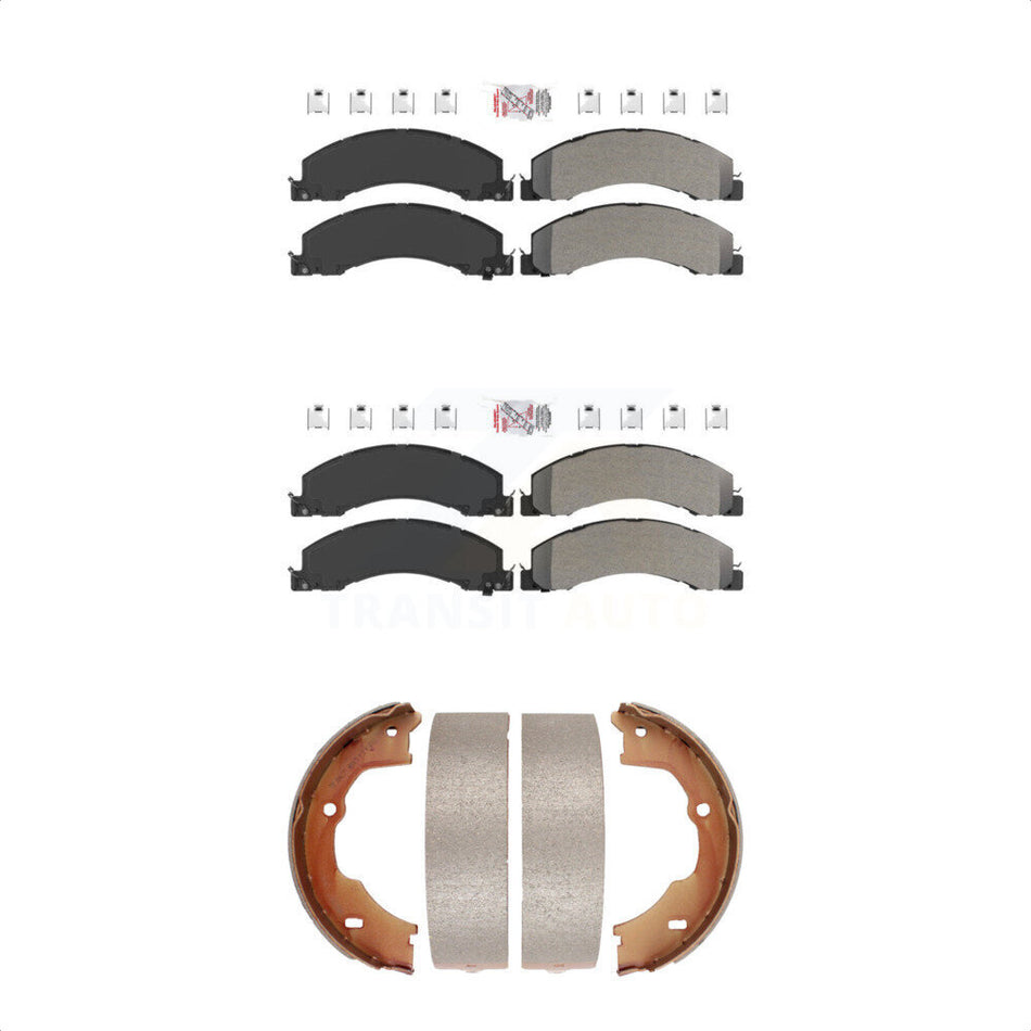 Front Rear Semi-Metallic Disc Brake Pads And Parking Shoes Kit For Ram Dodge KNN-100518