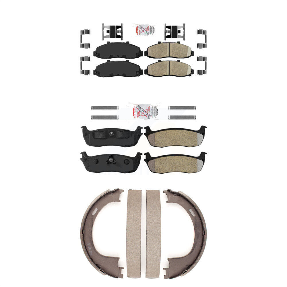 Front Ceramic Rear Semi-Metallic Disc Brake Pads And Parking Shoes Kit For KNN-100521