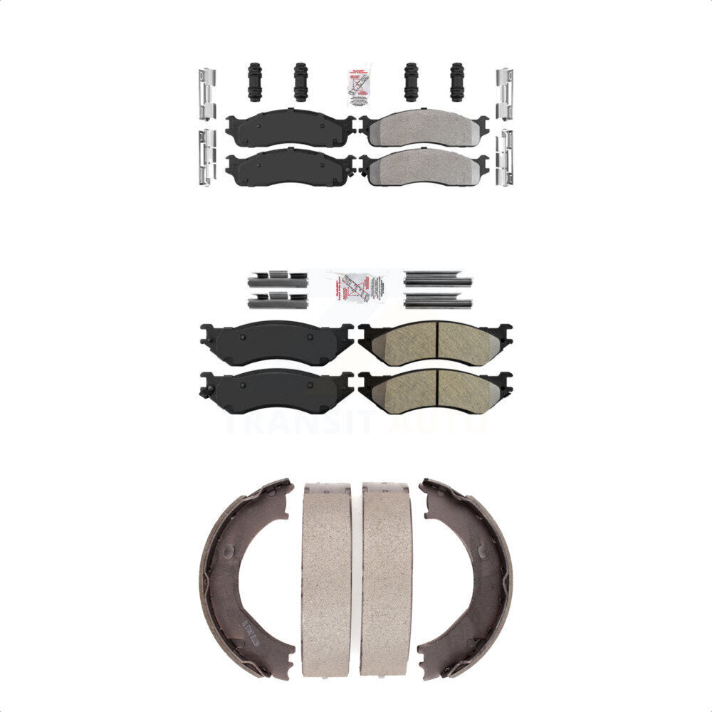 Front Rear Semi-Metallic Disc Brake Pads And Parking Shoes Kit For Dodge Ram KNN-100533