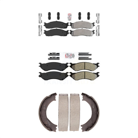 Front Rear Semi-Metallic Disc Brake Pads And Parking Shoes Kit For Dodge Ram KNN-100533