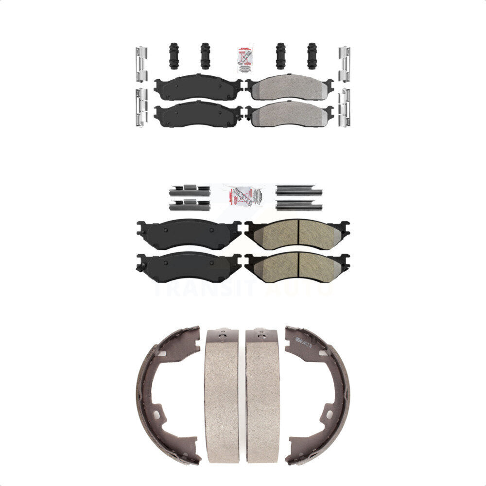 Front Rear Semi-Metallic Disc Brake Pads And Parking Shoes Kit For Dodge Ram KNN-100539