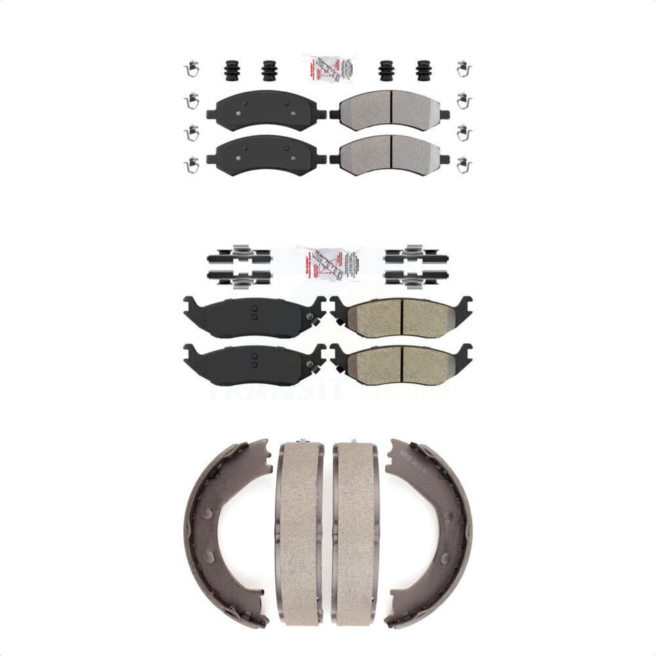 Front Rear Semi-Metallic Disc Brake Pads And Parking Shoes Kit For Dodge Ram KNN-100540