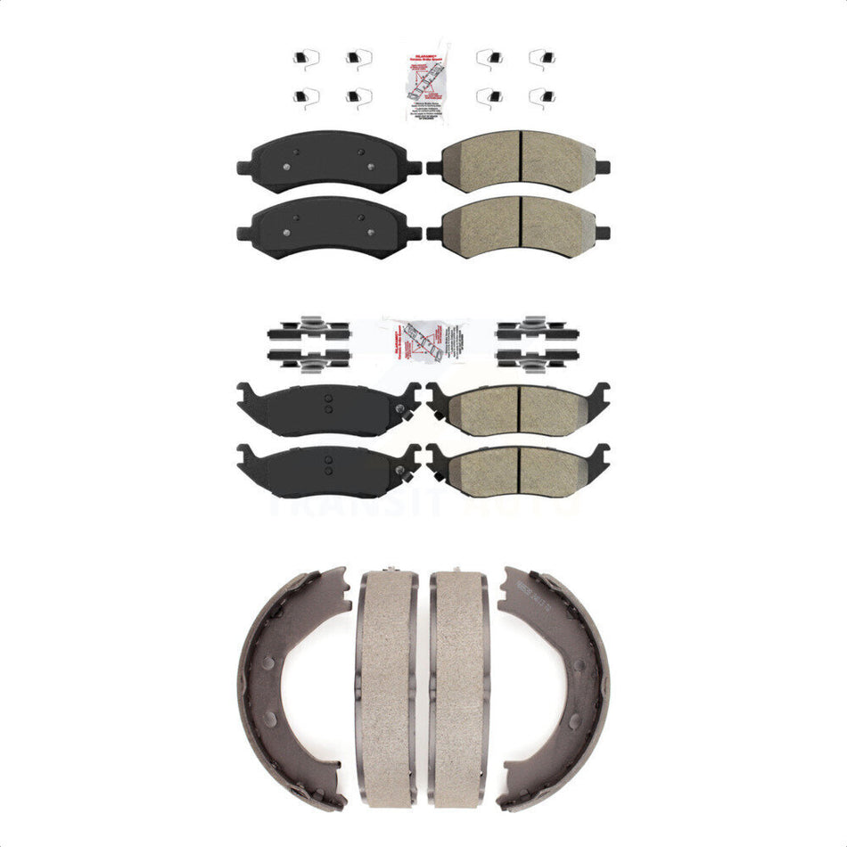 Front Rear Semi-Metallic Disc Brake Pads And Parking Shoes Kit For Dodge Ram KNN-100541