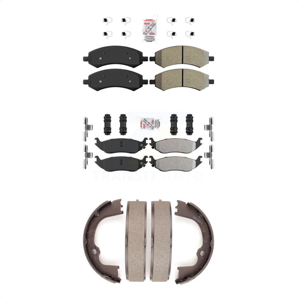 Front Rear Semi-Metallic Disc Brake Pads And Parking Shoes Kit For Ram 1500 KNN-100545