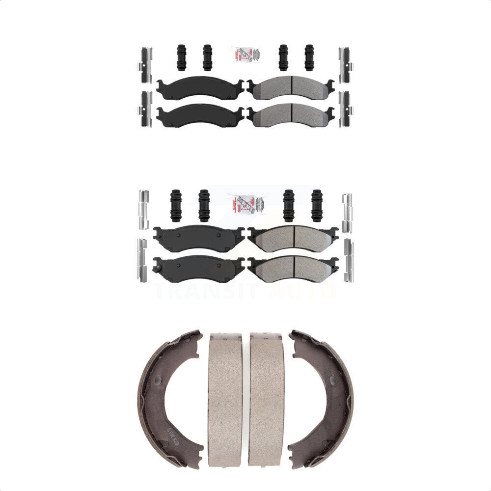 Front Rear Semi-Metallic Disc Brake Pads And Parking Shoes Kit For Dodge Ram KNN-100555