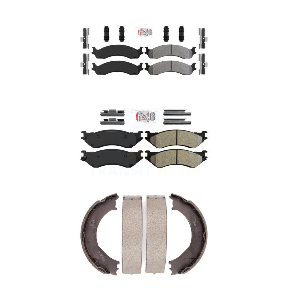 Front Rear Semi-Metallic Disc Brake Pads And Parking Shoes Kit For Dodge Ram KNN-100557