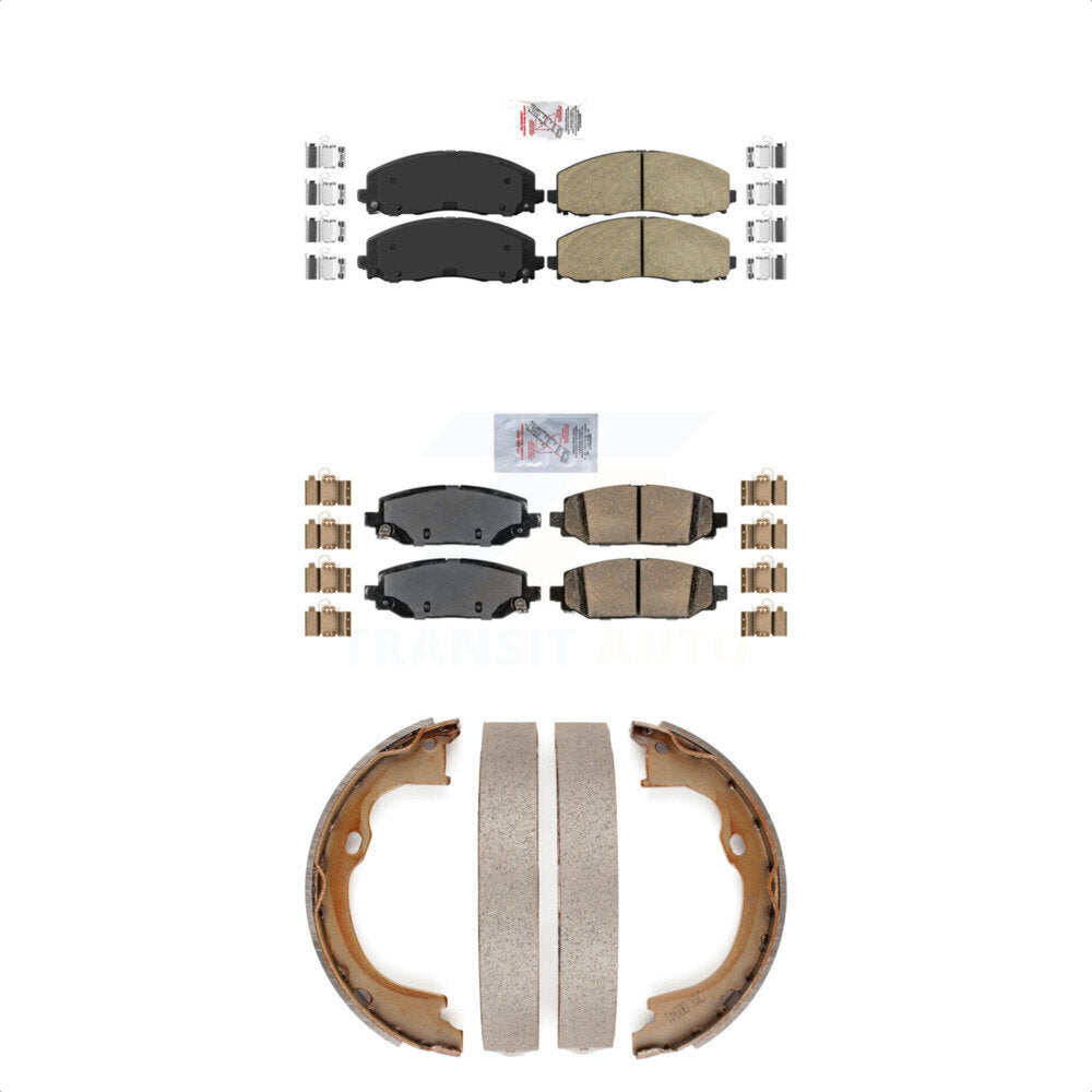 Front Rear Ceramic Disc Brake Pads And Parking Shoes Kit For Jeep Wrangler KNN-100626