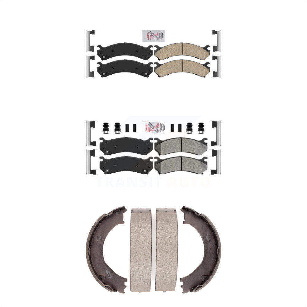 Front Ceramic Rear Semi-Metallic Disc Brake Pads And Parking Shoes Kit For GMC KNN-100634