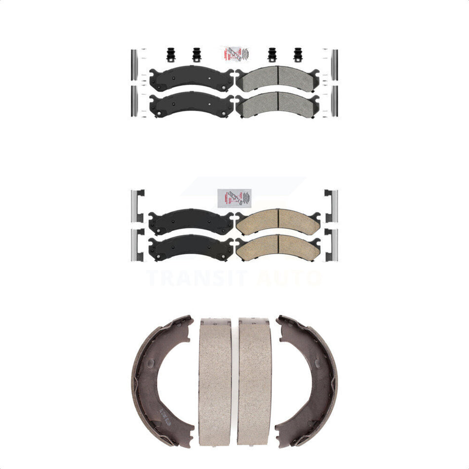 Front Semi-Metallic Rear Ceramic Disc Brake Pads And Parking Shoes Kit For GMC KNN-100637